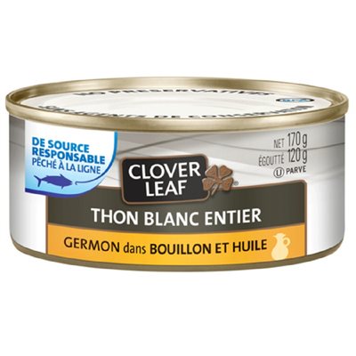 CLOVLEAF THON BLANC ENTIER HUILE 170GR