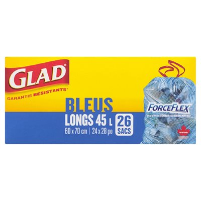 GLAD SACS ORD BLEU LONG RECYC 26UN