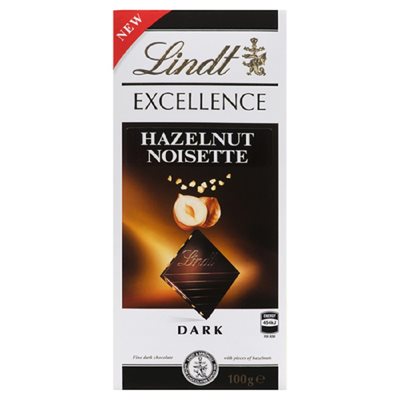 Lindt Exc Bar Dark Rstd Hazeln 100GR